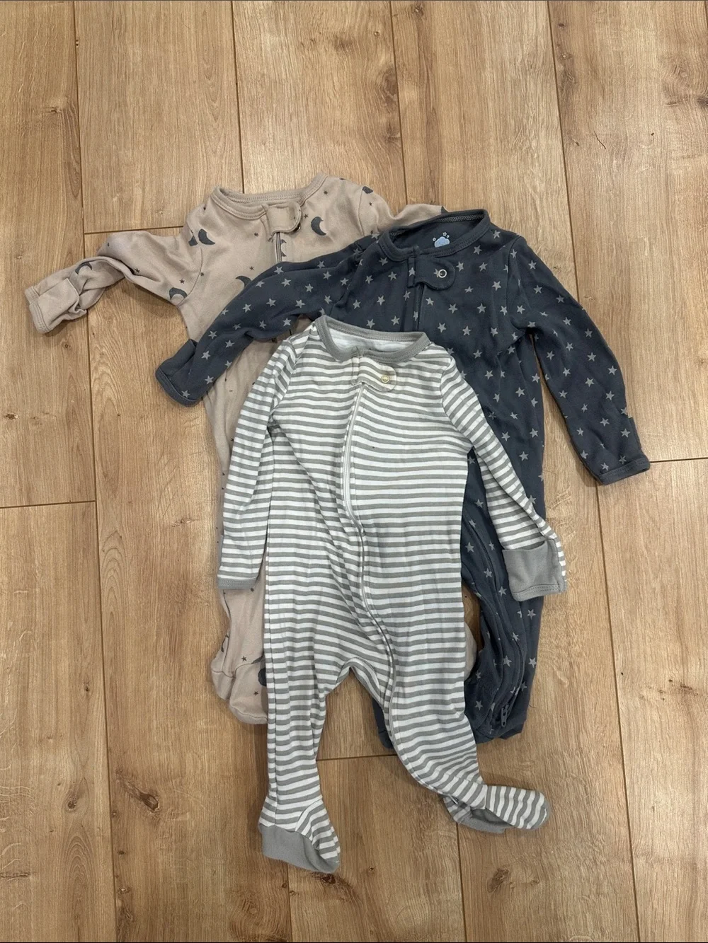cloud island Three-Pack Footed One-Piece Sleepers - Gray, Navy & Cream